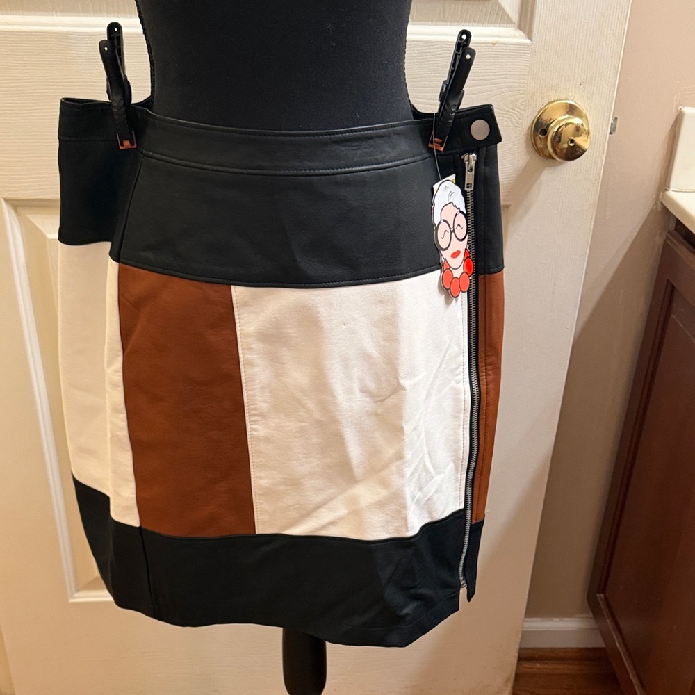 Iris Meets INC Colorblock Faux-Leather Mini Skirt - Black, Brown & White (14)